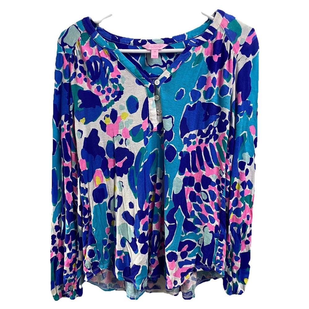 Lilly Pulitzer Women's Hit The Spot Lilias Tunic Top Blue & Pink Shirt‎ Sz.XS